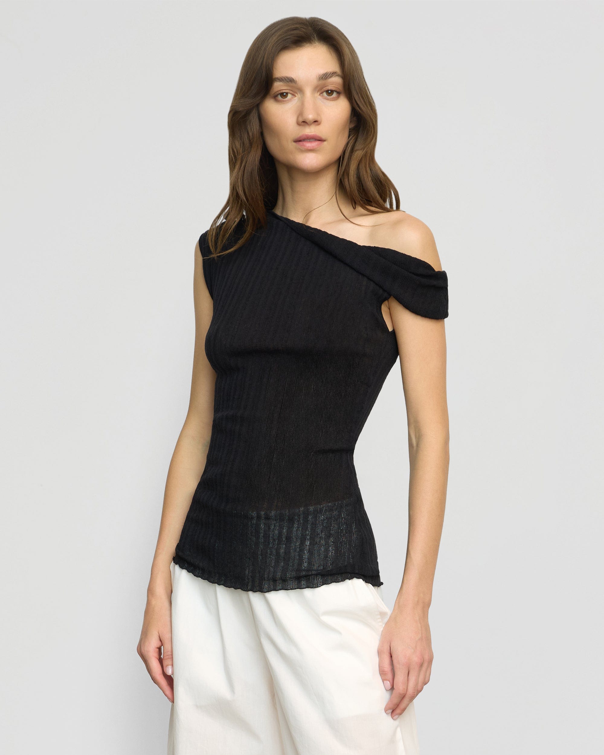 Saba Off-Shoulder Semi-Sheer Knit Top - Image 2