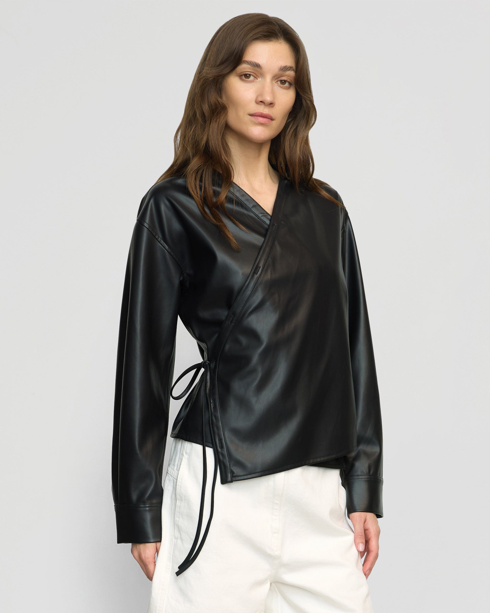 Sarit Vegan Leather Wrap Top - Image 2
