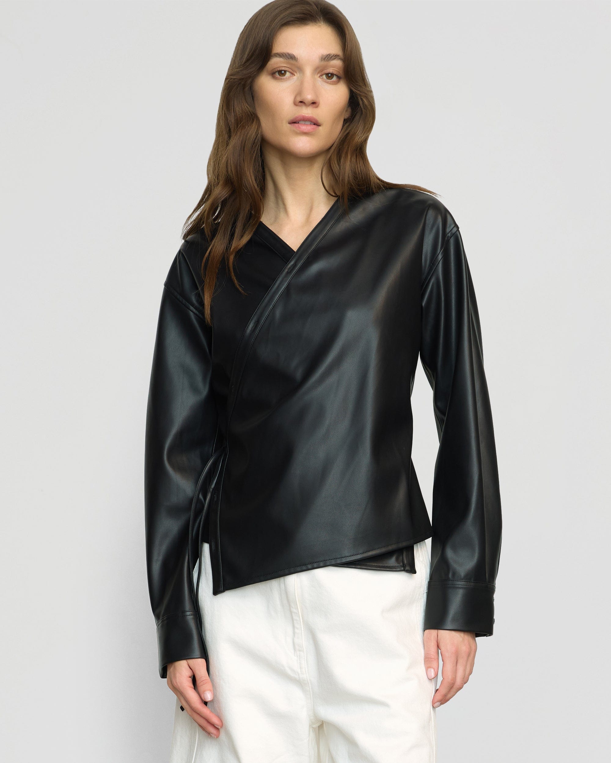Sarit Vegan Leather Wrap Top - Image 4
