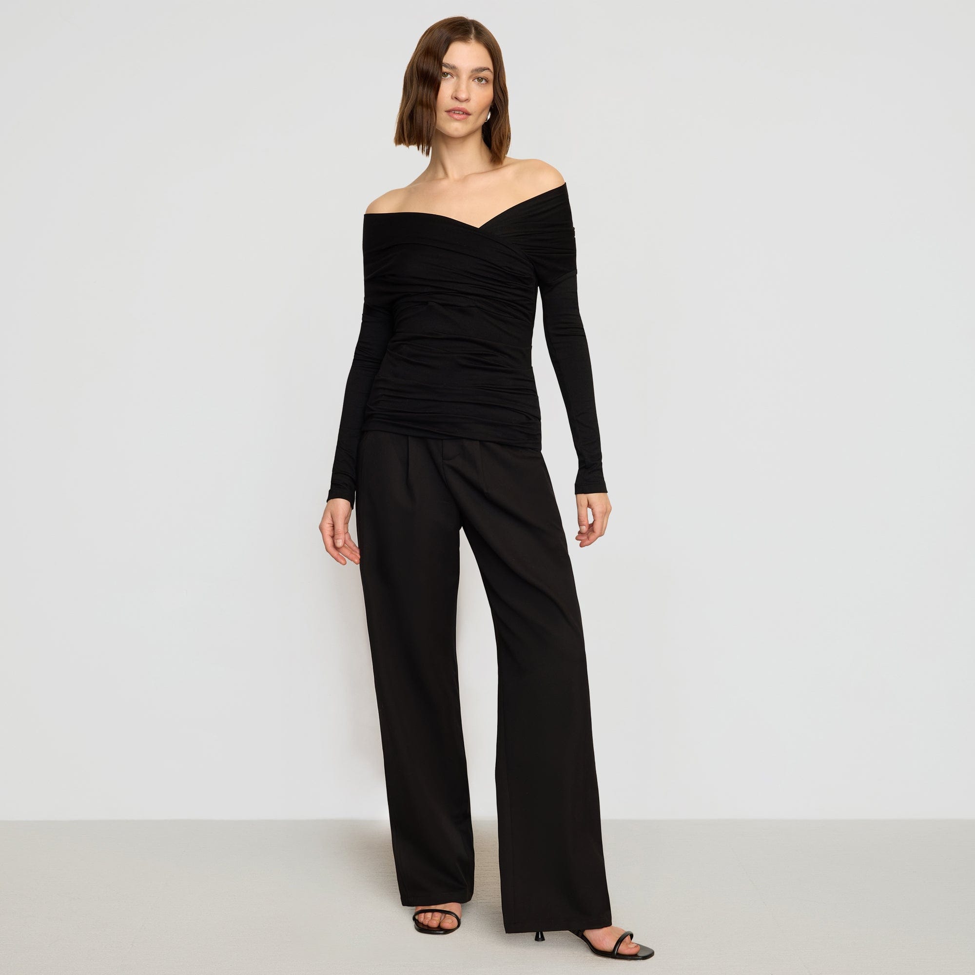 Theresa Ruched Off-Shoulder Long-Sleeve Tee