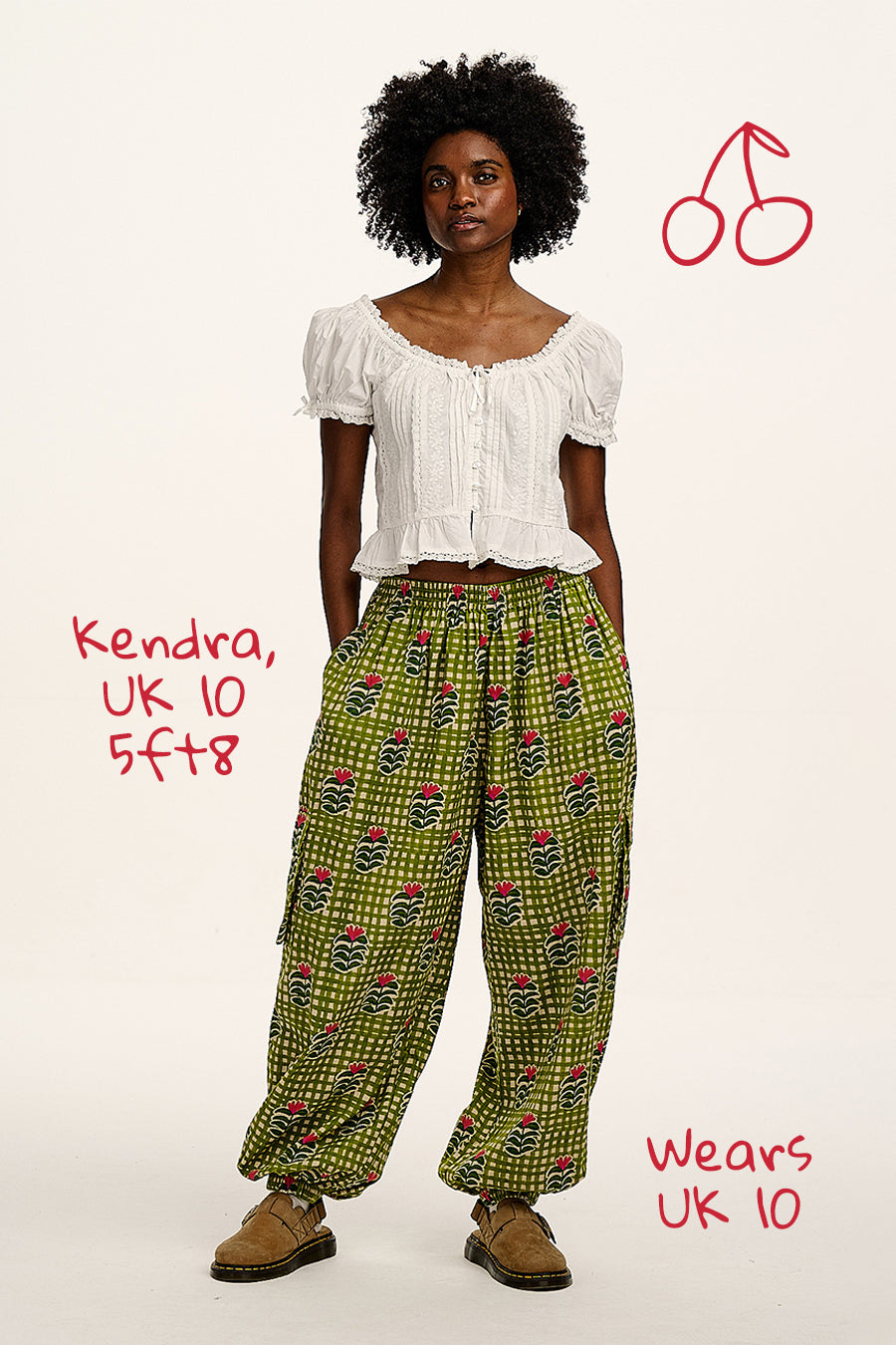 Rumi - Balloon Cotton & Linen Trousers in Blooming Green Checkerboard - Image 3