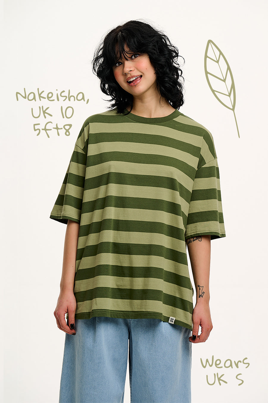 Benny - Oversized Cotton Tee in Green Stripe - Image 2