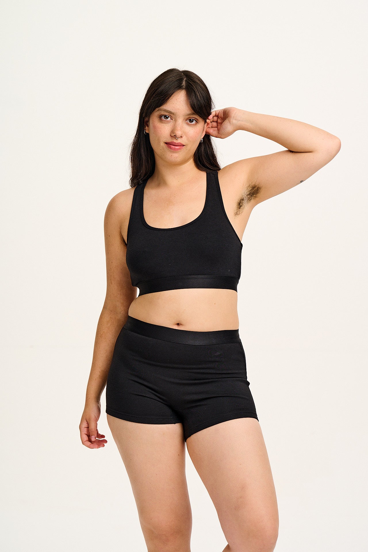 Iona - Racer Back Cotton & Bamboo Crop Top in Black - Image 4