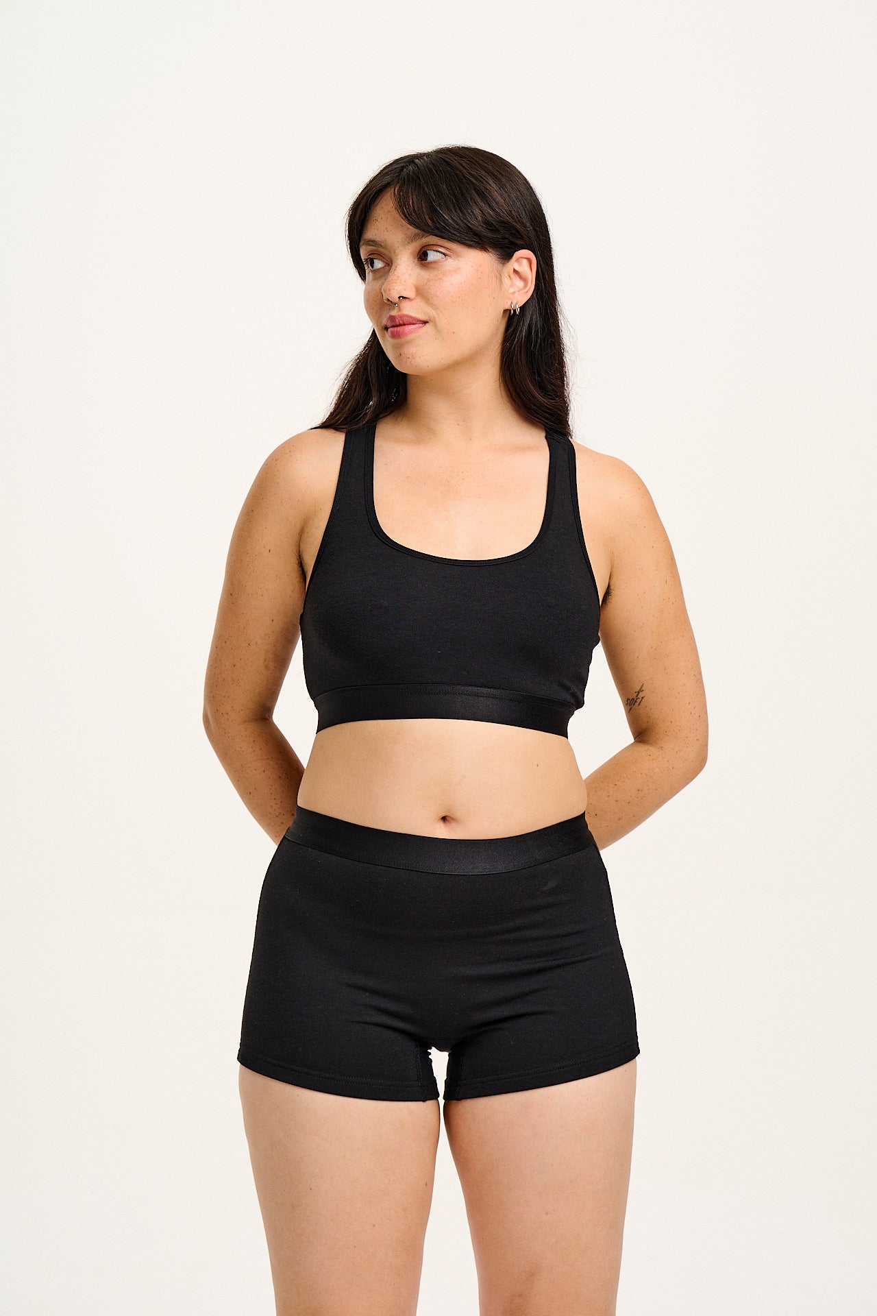 Iona - Racer Back Cotton & Bamboo Crop Top in Black - Image 5
