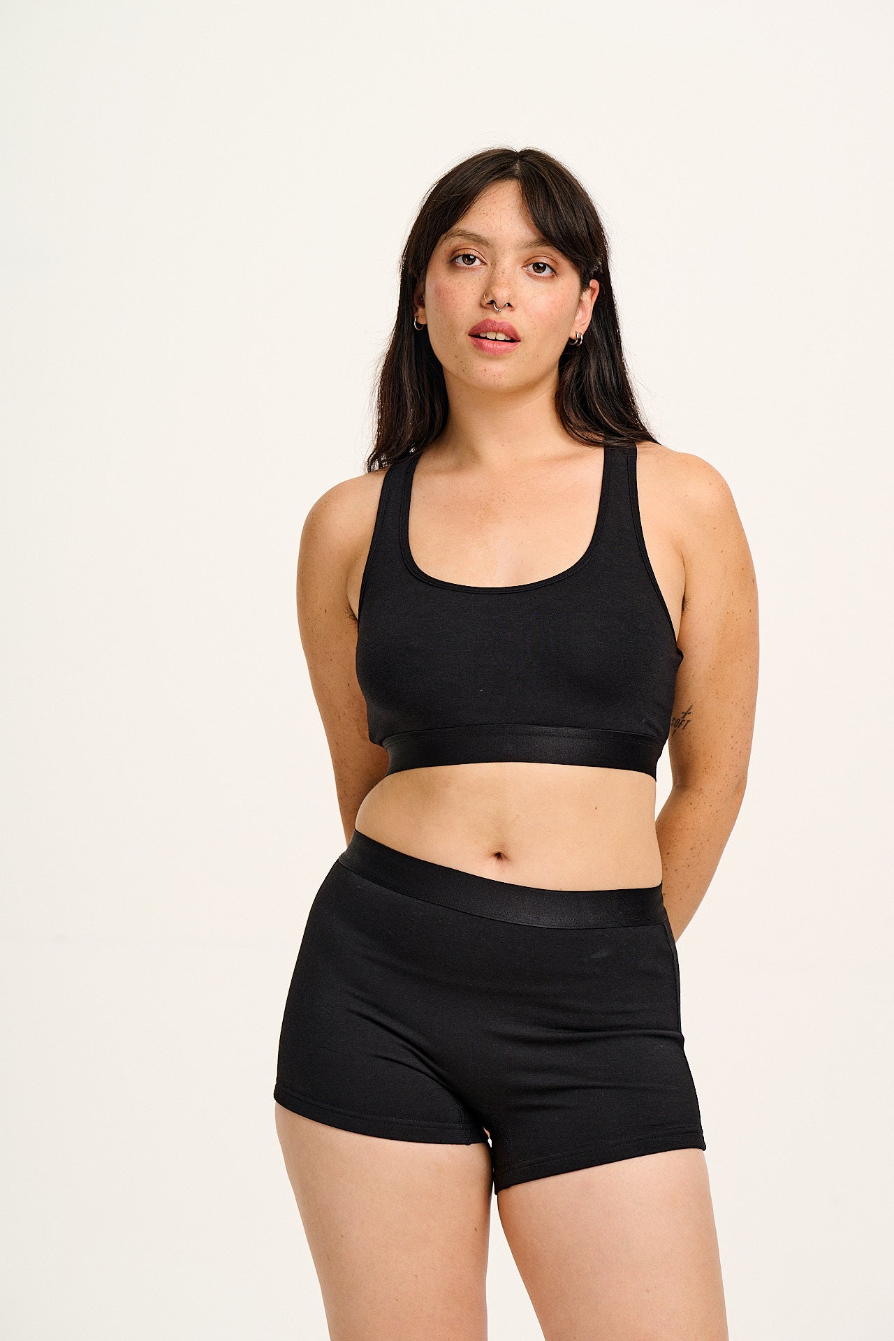 Iona - Racer Back Cotton & Bamboo Crop Top in Black - Image 2