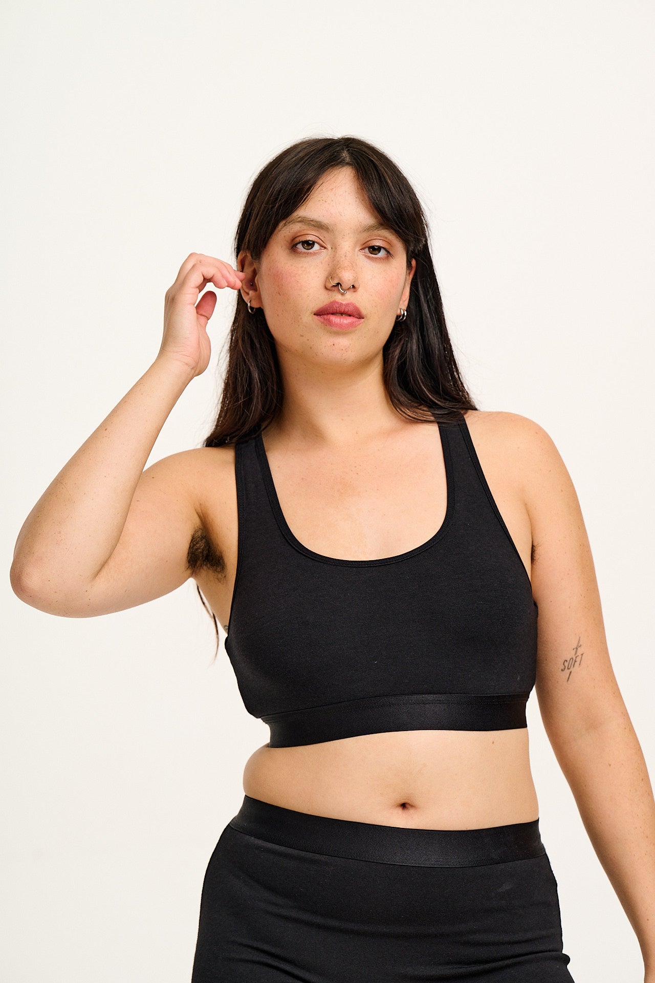 Iona - Racer Back Cotton & Bamboo Crop Top in Black - Image 7