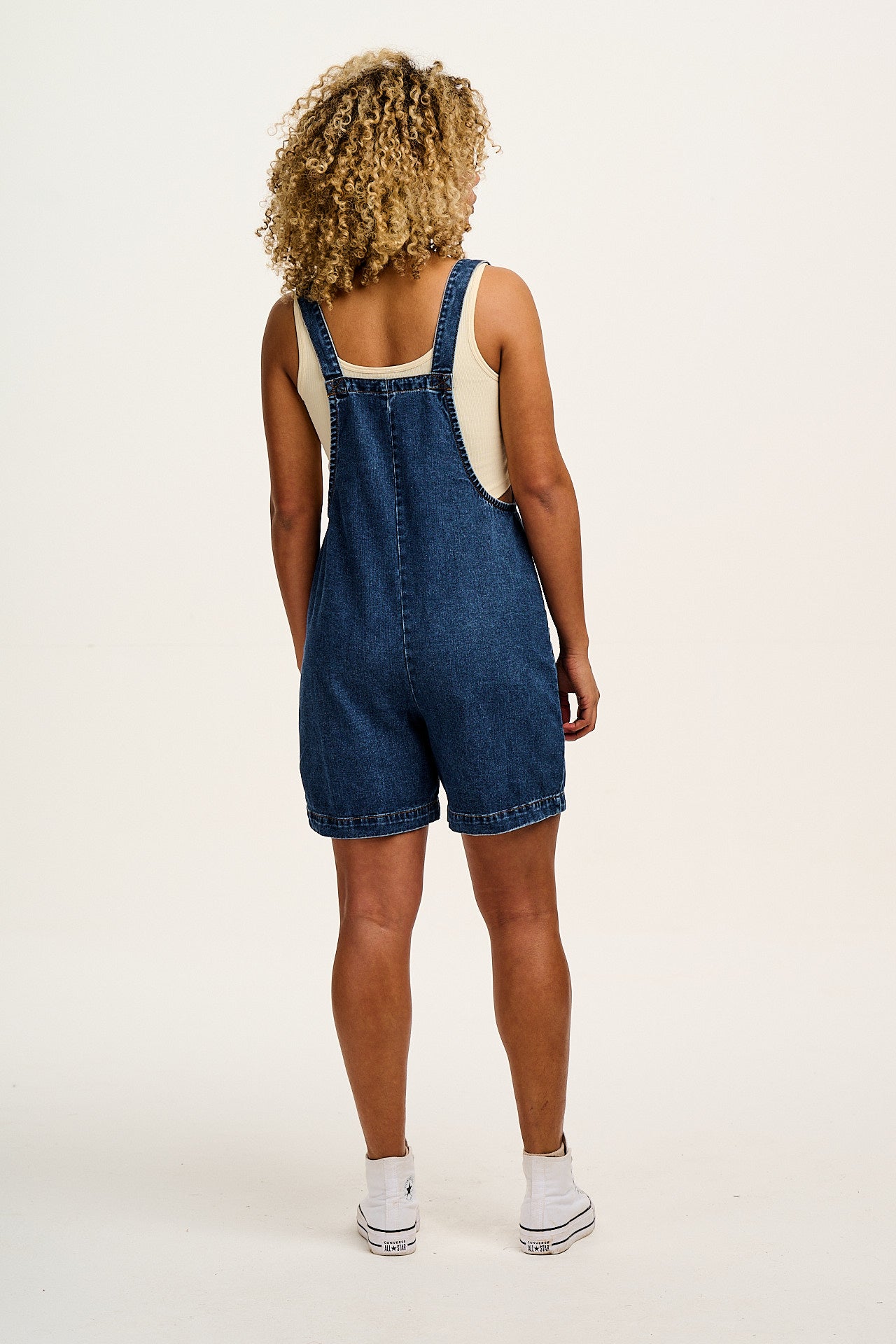 Original - Denim Dungaree Shorts in Mid Wash Blue - Image 6