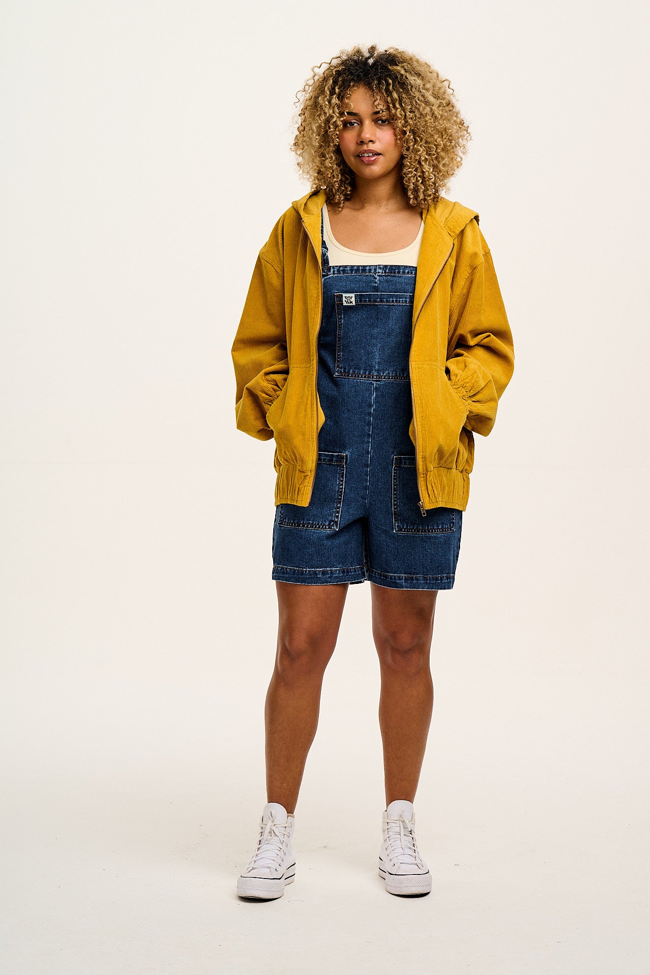 Original - Denim Dungaree Shorts in Mid Wash Blue - Image 7