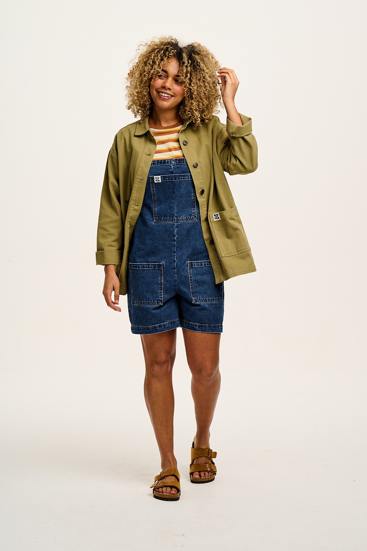 Original - Denim Dungaree Shorts in Mid Wash Blue - Image 8