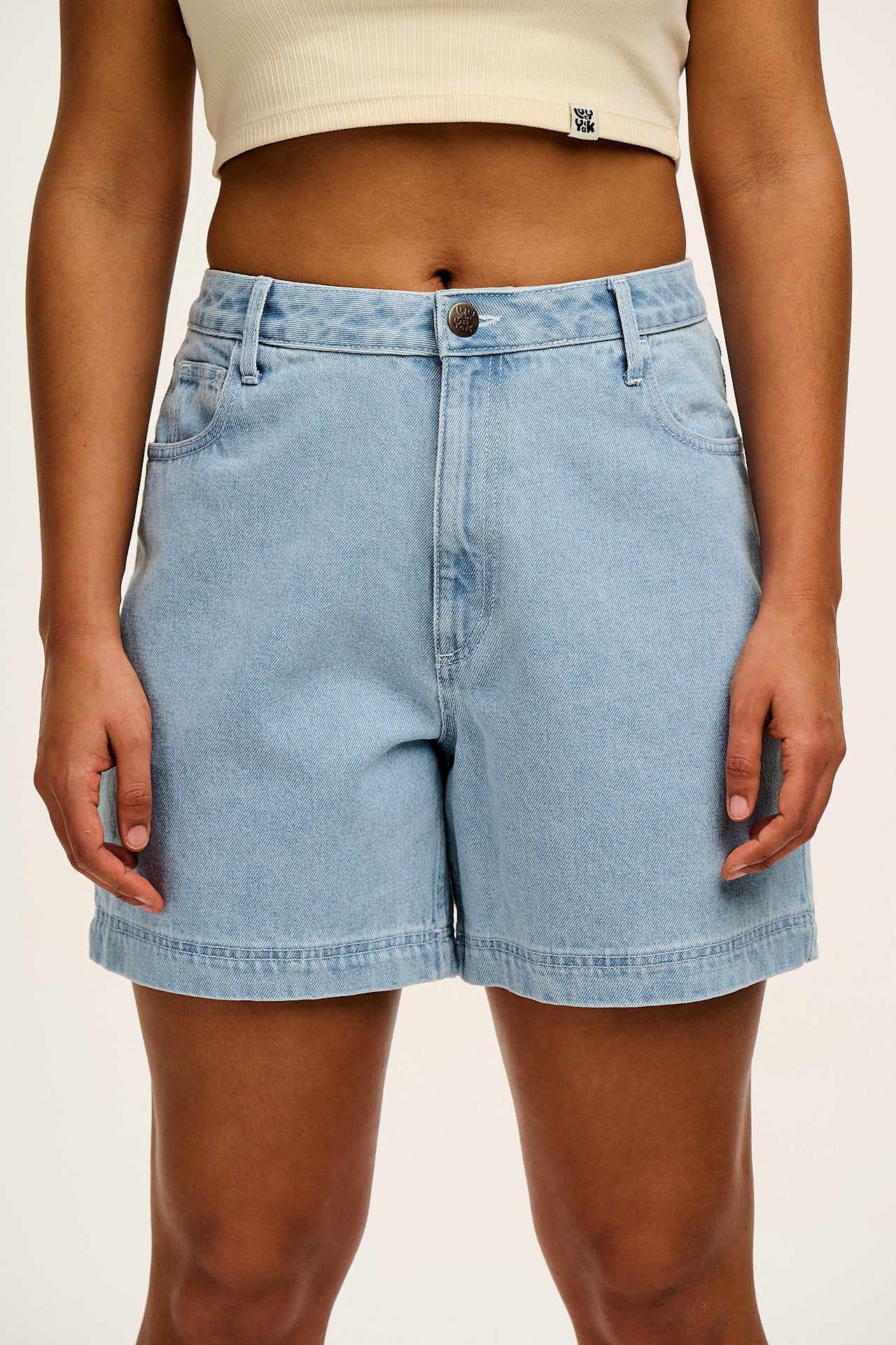Lexi - High Waist Denim Shorts in Light Wash Blue - Image 2