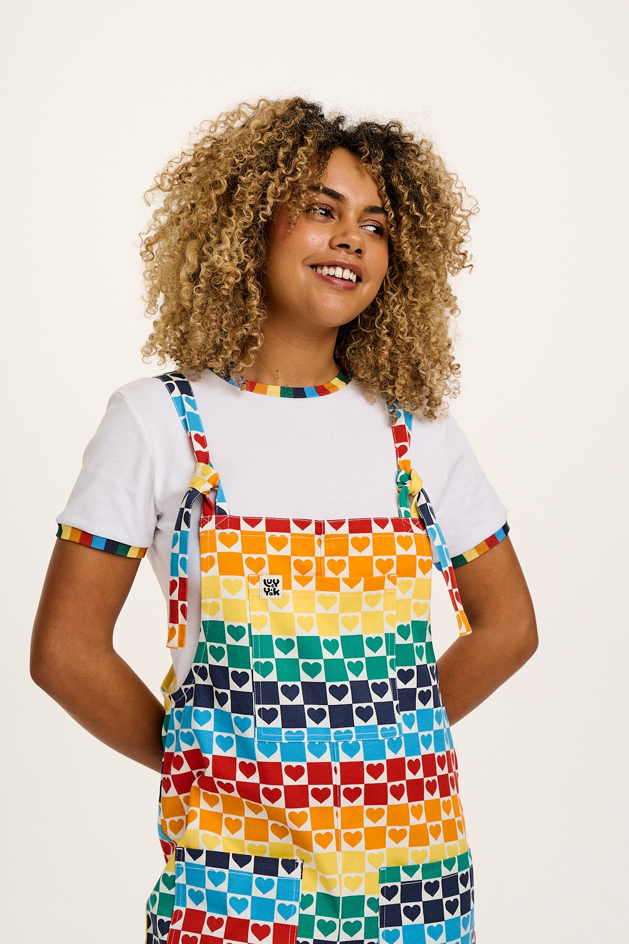 Maya - Cotton Tee in White Rainbow Print - Image 5