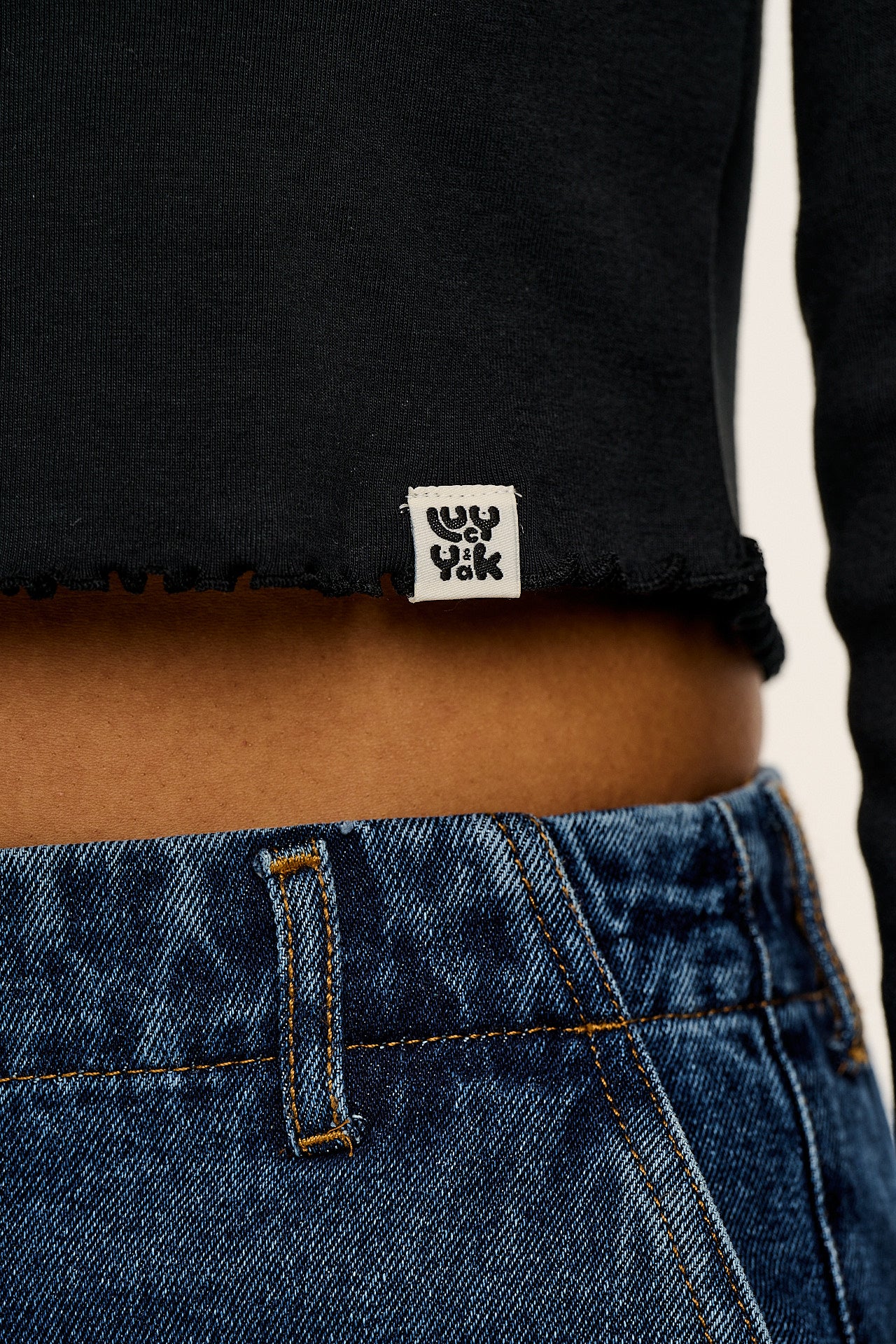 Hansel - Long Sleeve Cotton Crop Top in Top in Black - Image 2
