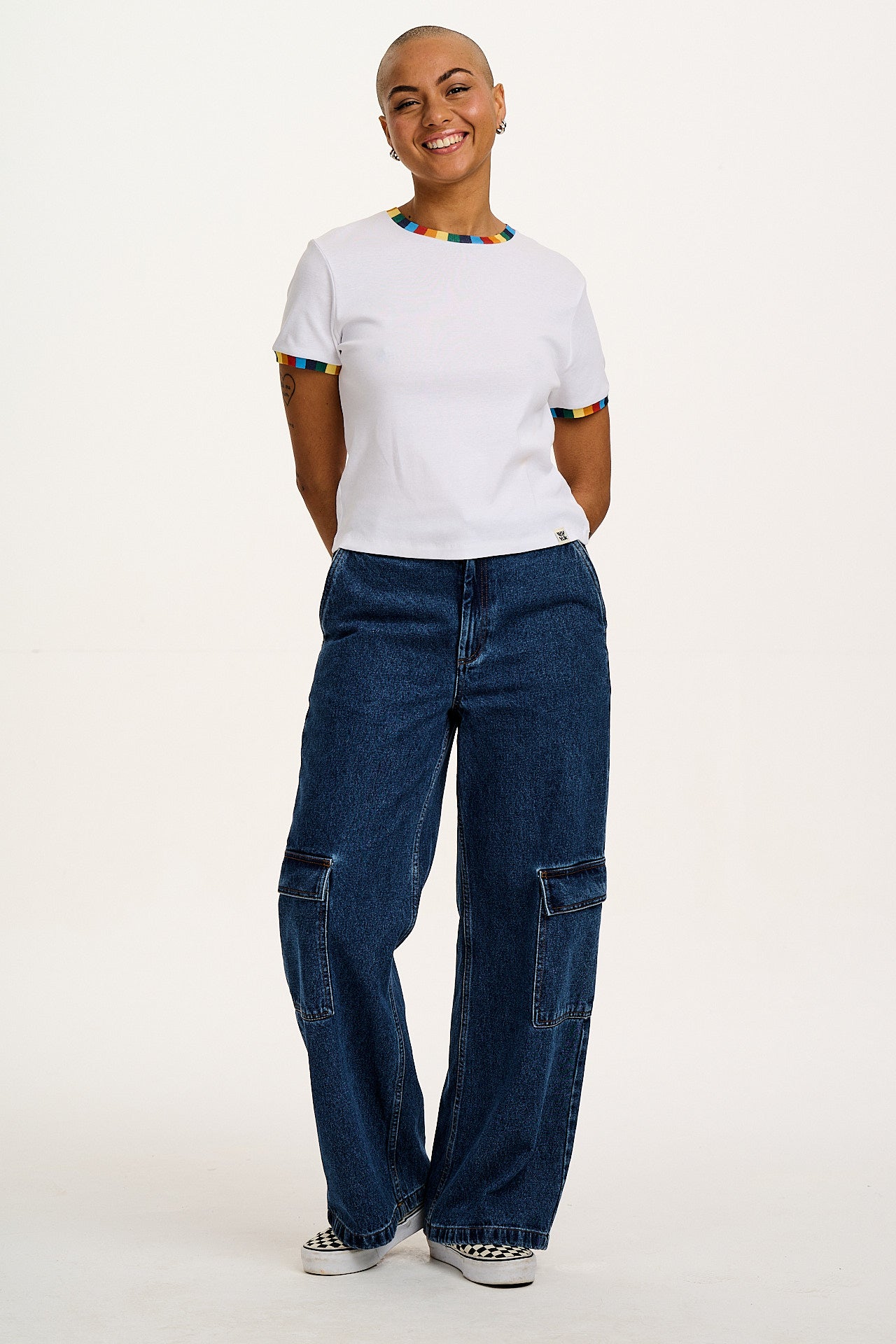 Maya - Cotton Tee in White Rainbow Print - Image 2