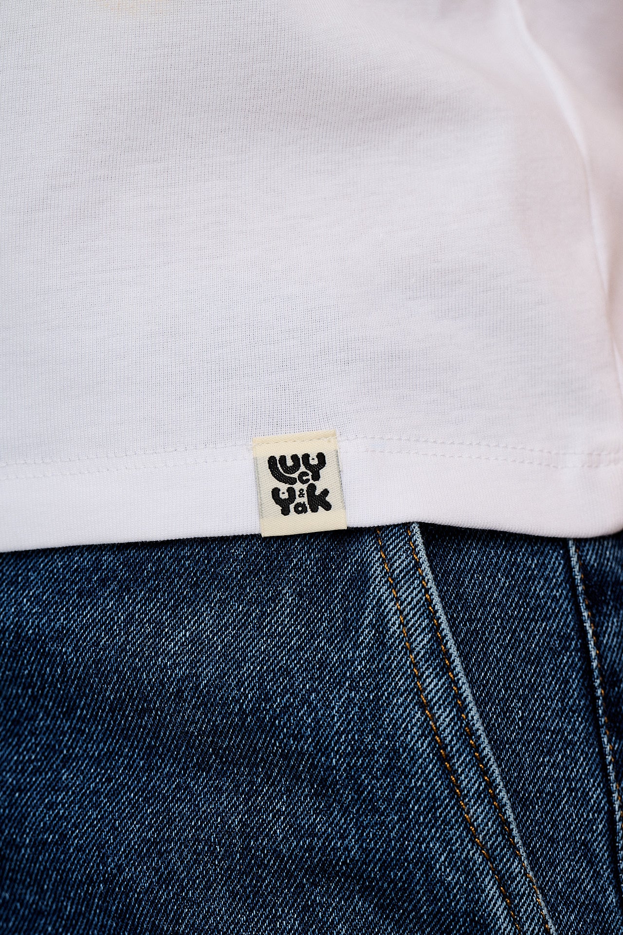 Maya - Cotton Tee in White Rainbow Print - Image 3