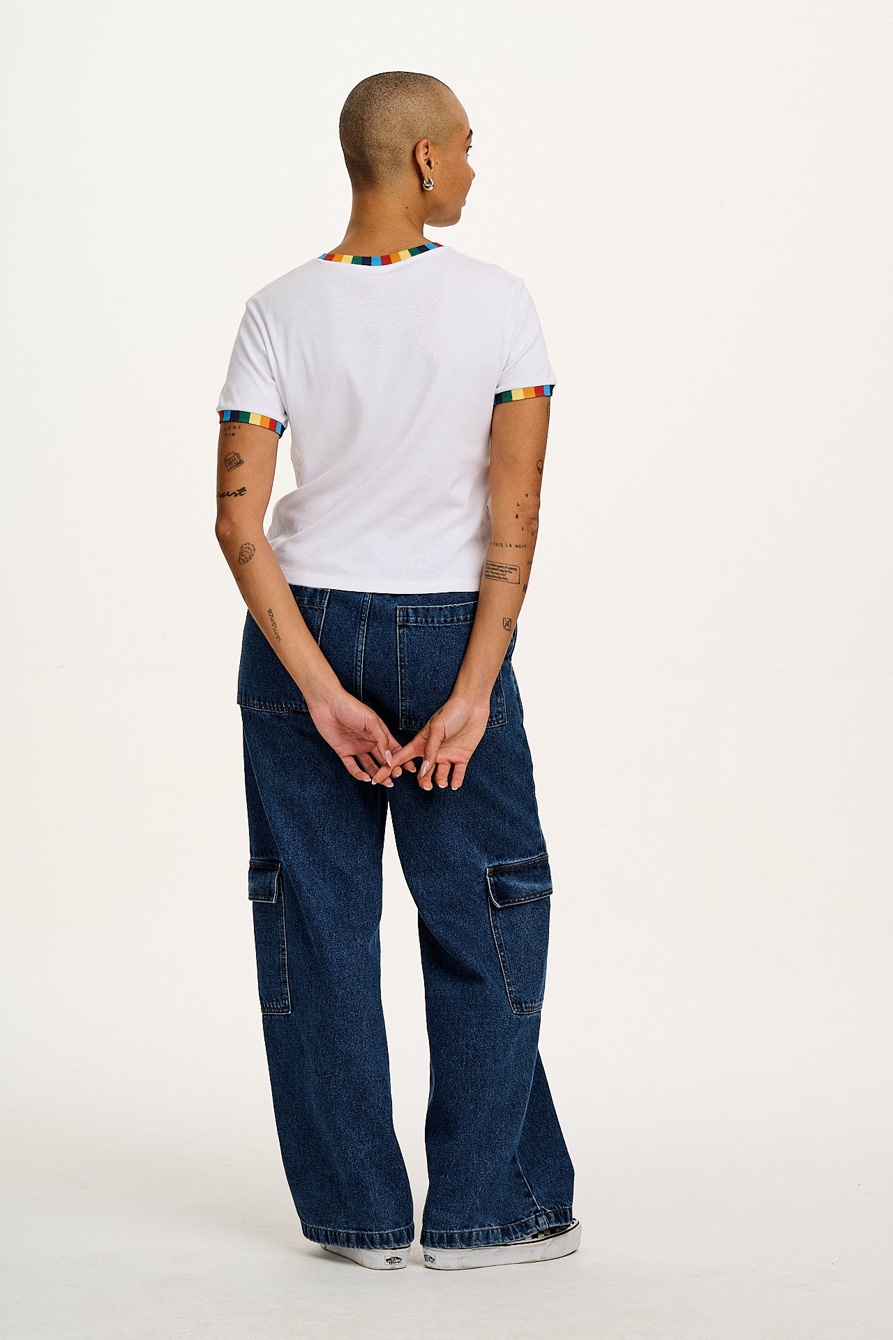 Maya - Cotton Tee in White Rainbow Print - Image 4