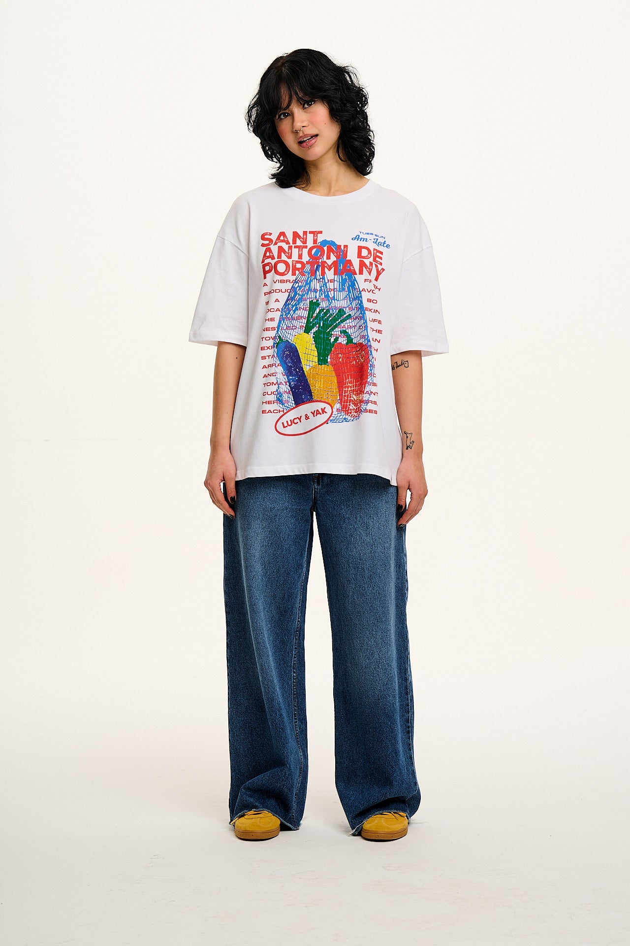 Benny - Oversized Cotton Tee in White Sant Antoni Print - Image 3