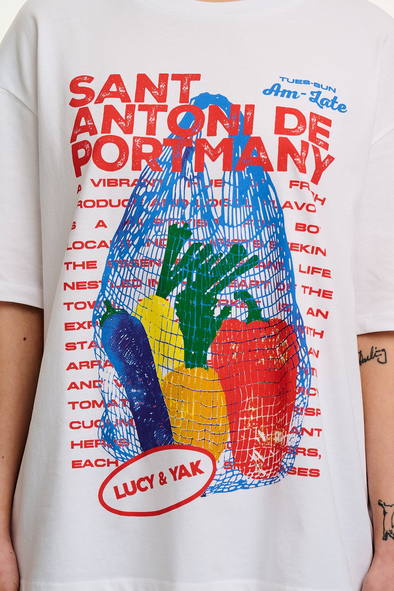 Benny - Oversized Cotton Tee in White Sant Antoni Print - Image 2