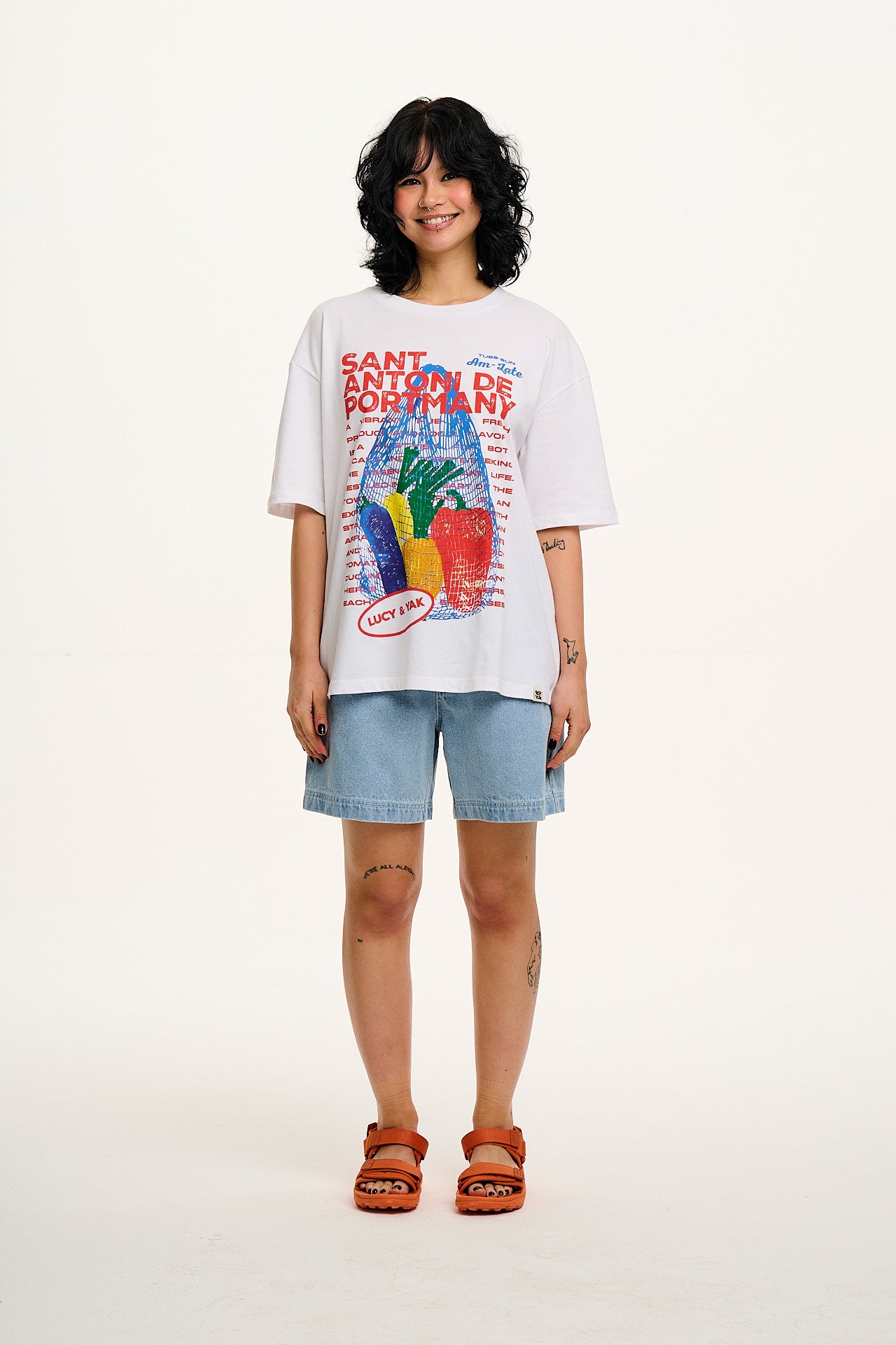 Benny - Oversized Cotton Tee in White Sant Antoni Print - Image 6