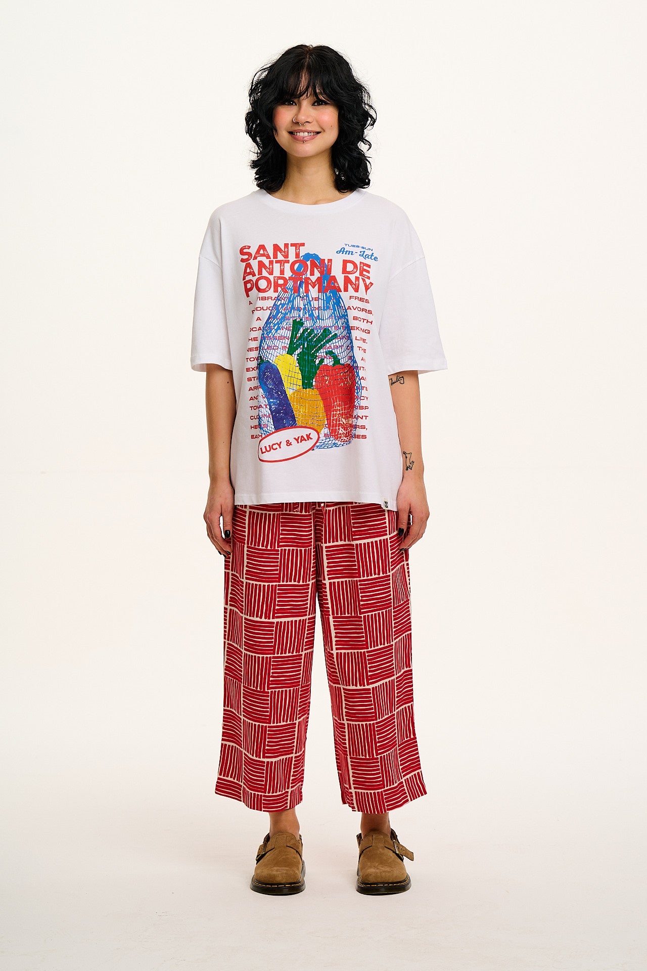 Benny - Oversized Cotton Tee in White Sant Antoni Print - Image 7