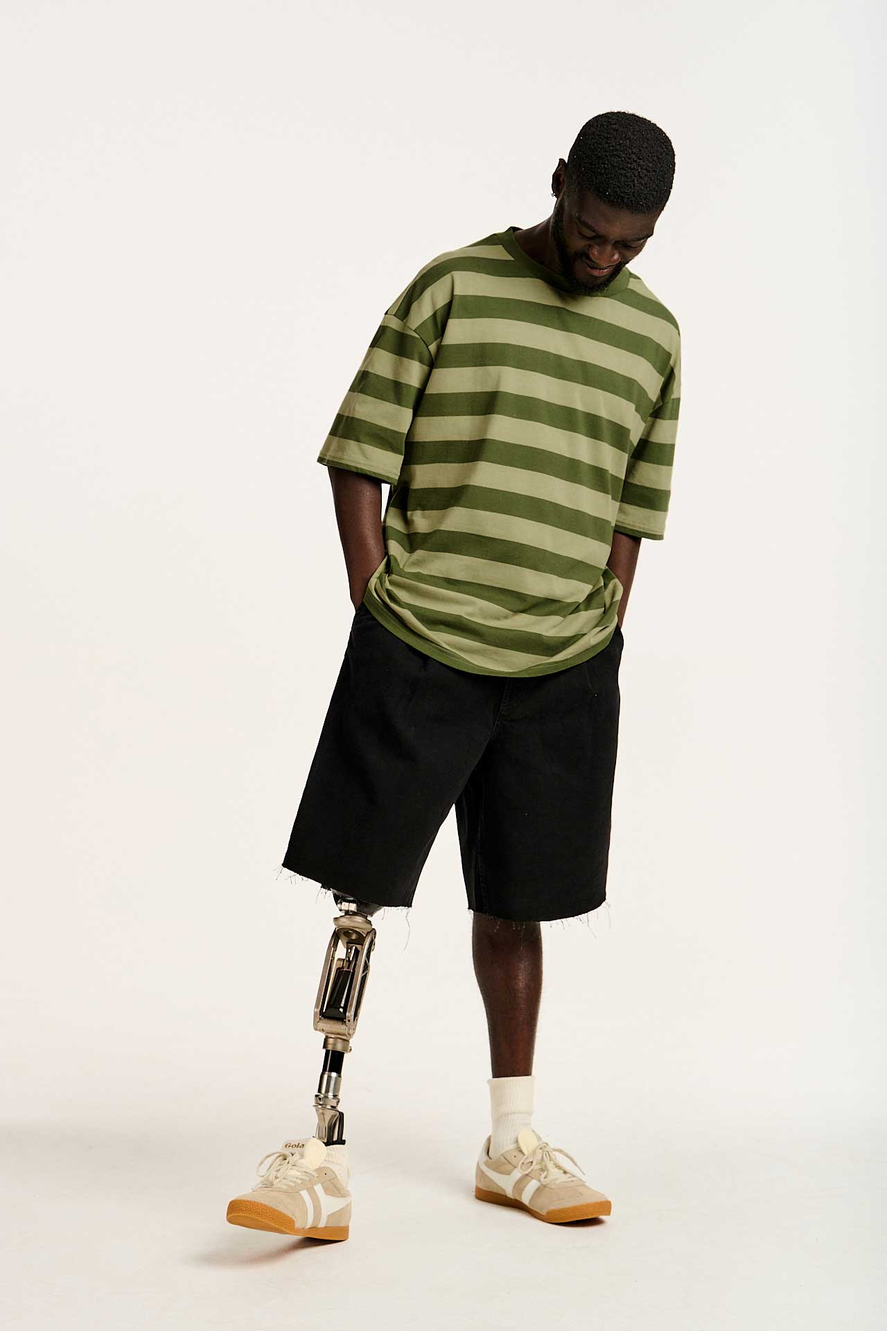 Benny - Oversized Cotton Tee in Green Stripe - Image 3