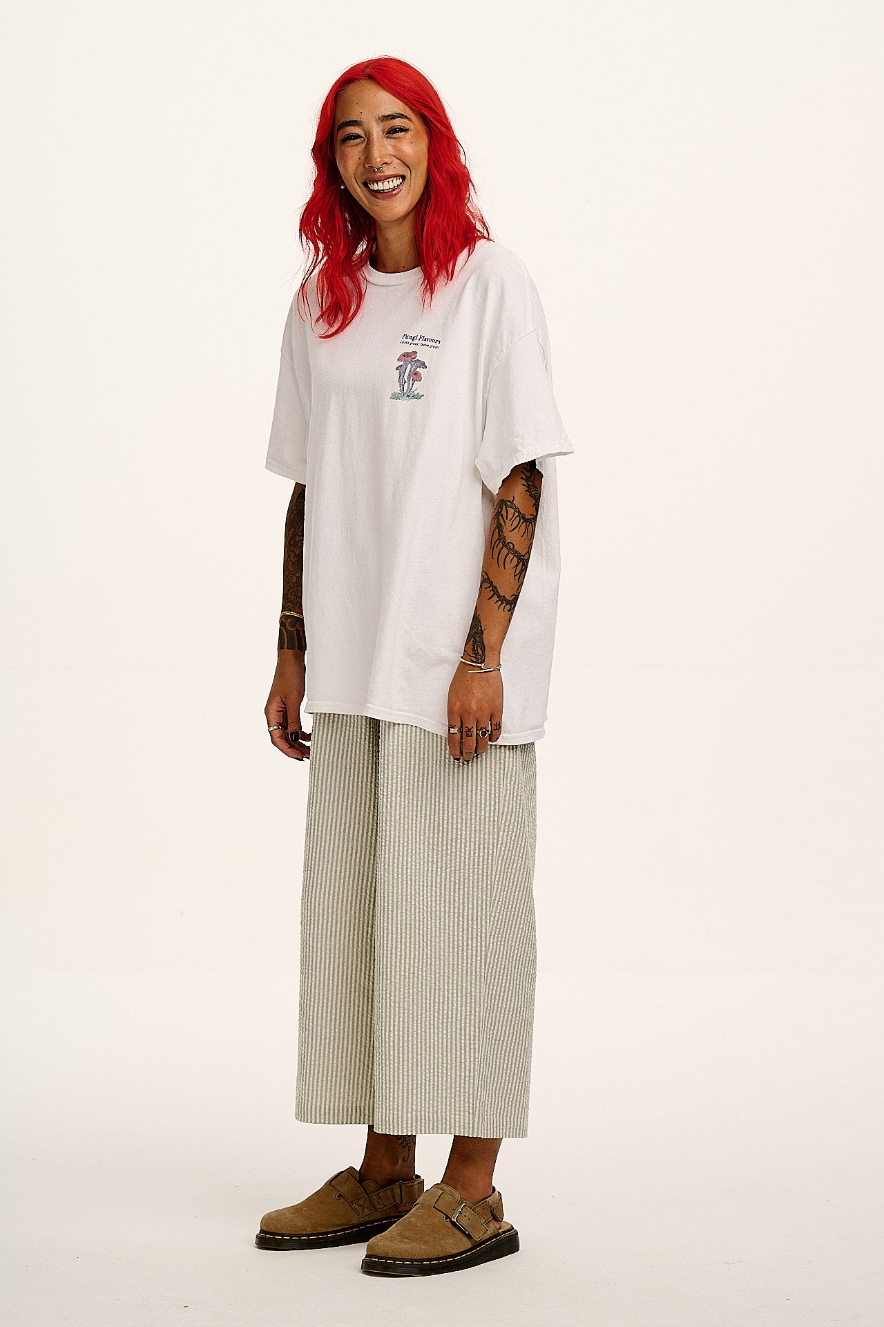 Chuck - Wide Leg Cotton Trousers in Green Stripe - Image 8