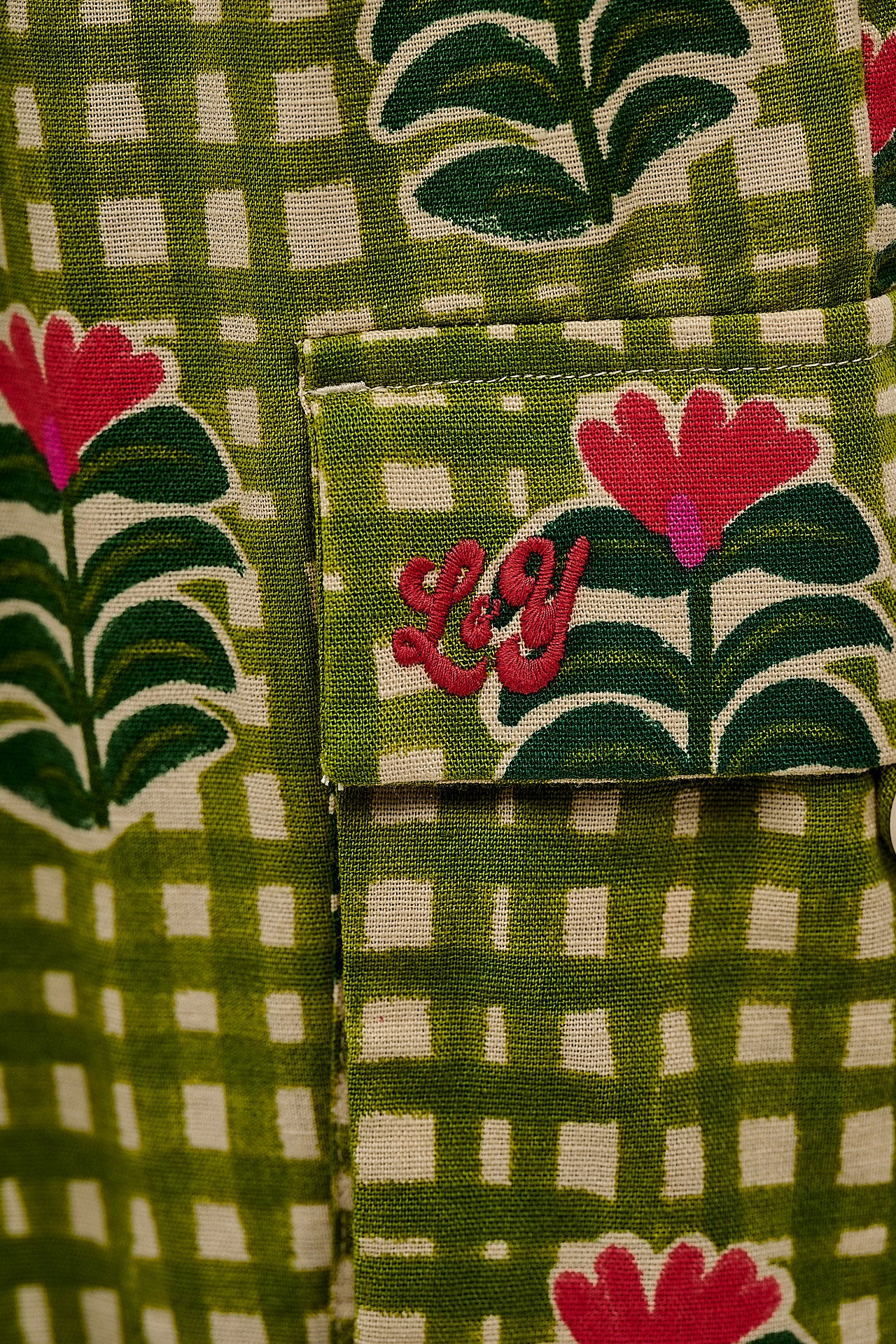 Rumi - Balloon Cotton & Linen Trousers in Blooming Green Checkerboard - Image 4