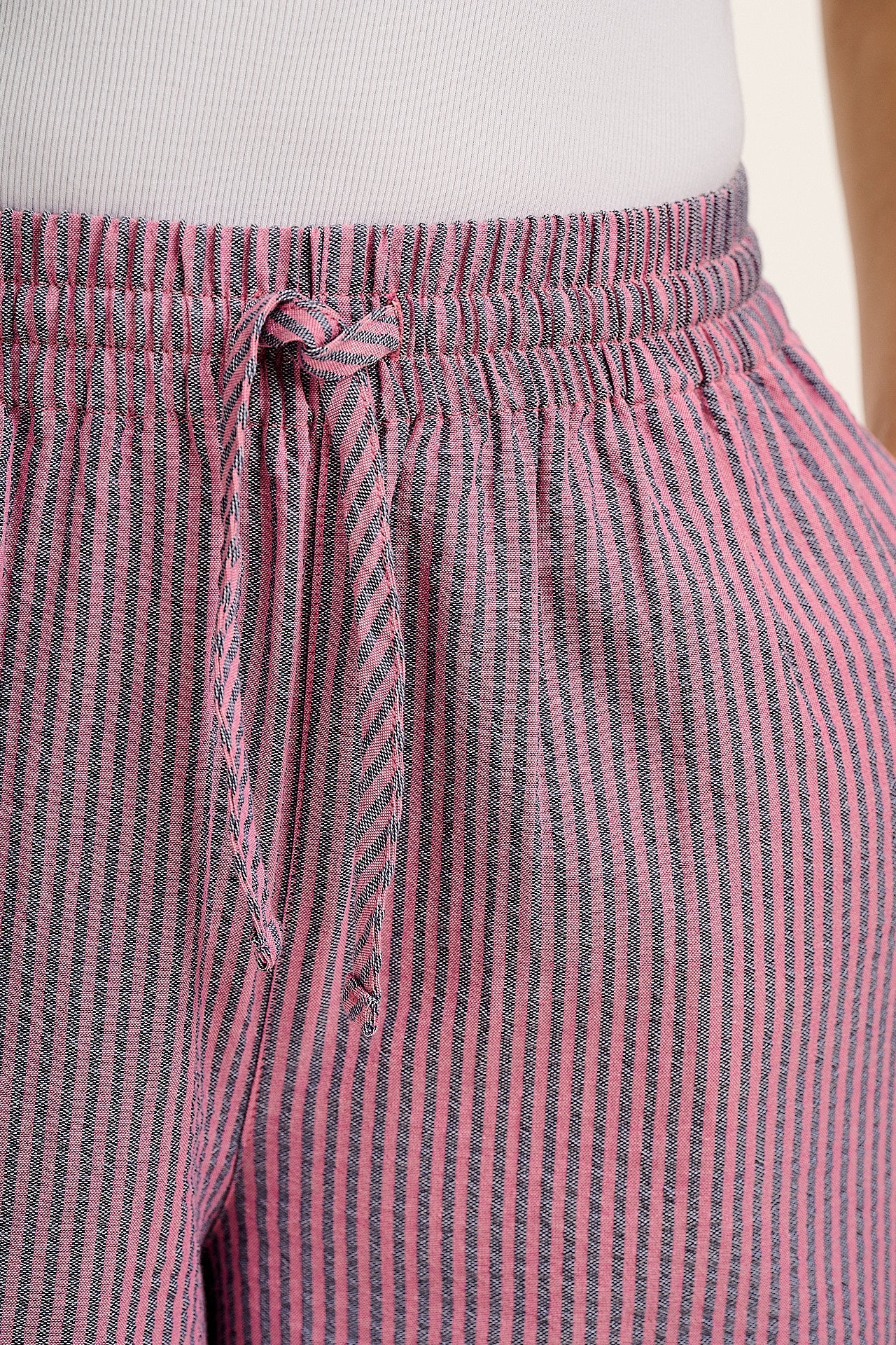 Chuck - Wide Leg Cotton Trousers in Pink & Blue Stripe - Image 3