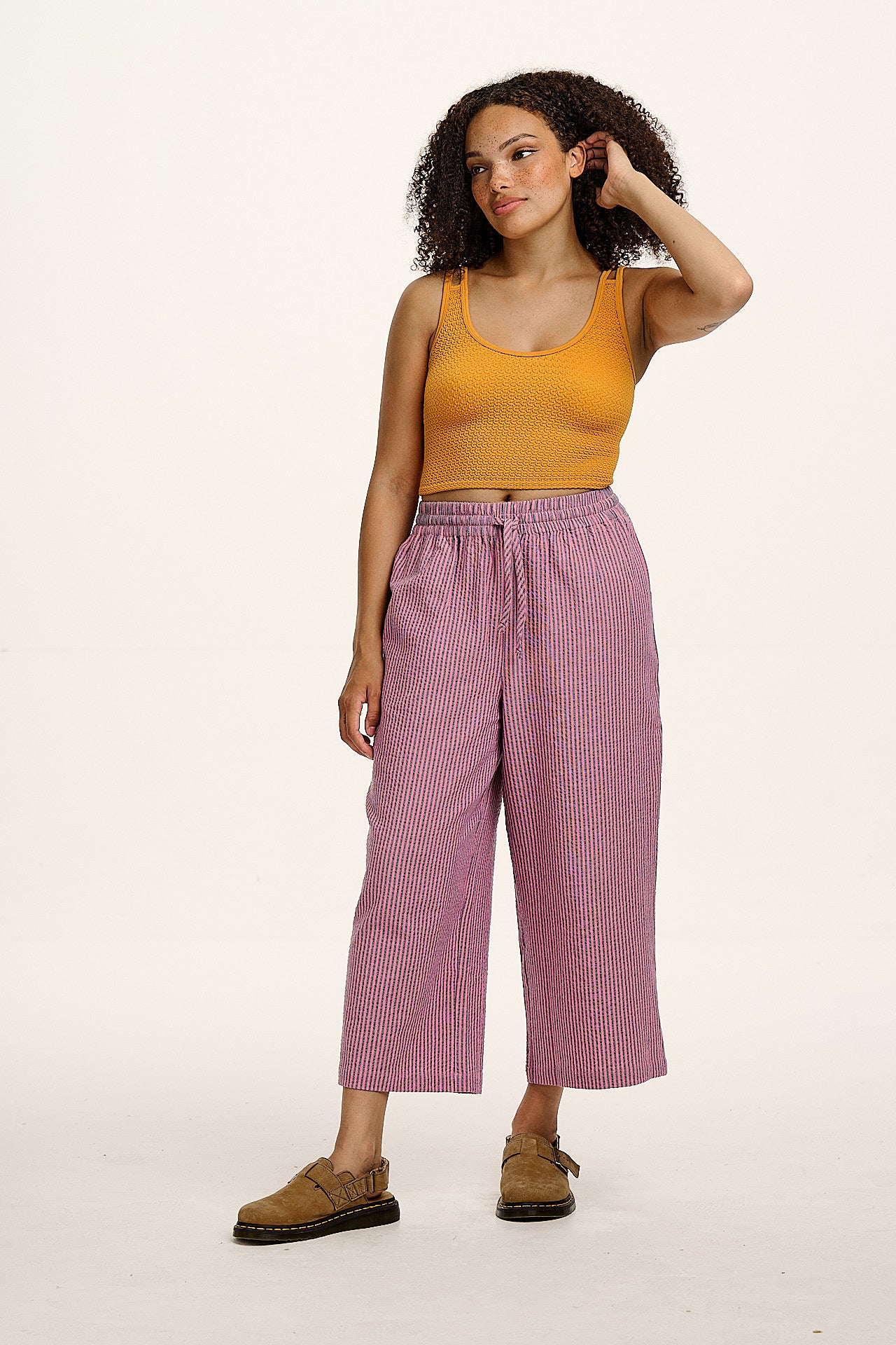 Chuck - Wide Leg Cotton Trousers in Pink & Blue Stripe - Image 7