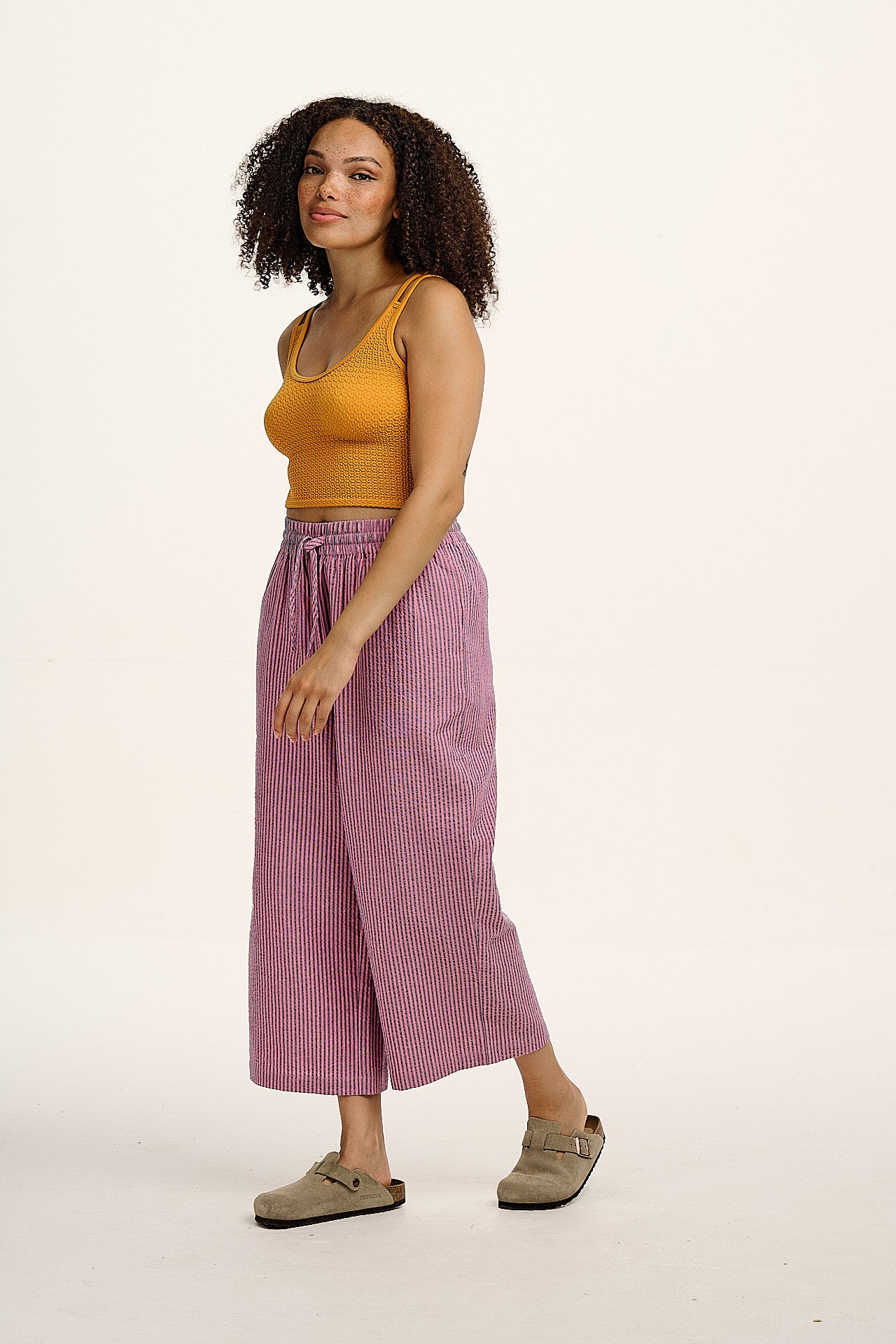 Chuck - Wide Leg Cotton Trousers in Pink & Blue Stripe - Image 8
