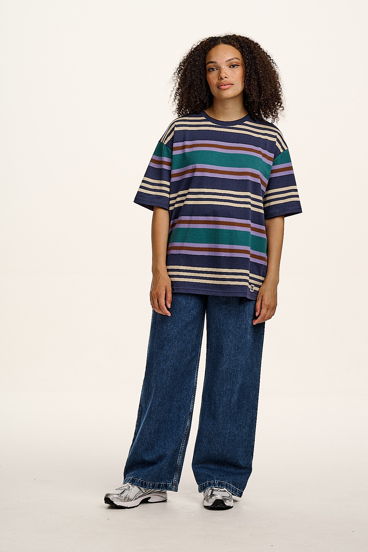 Benny - Oversized Cotton Tee in Blue Earthy Stripe - Image 6