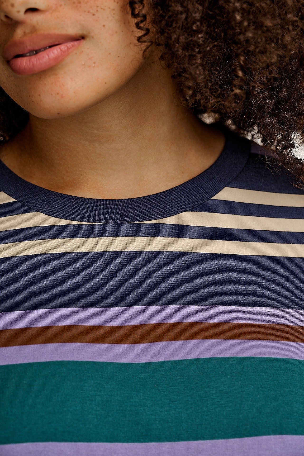 Benny - Oversized Cotton Tee in Blue Earthy Stripe - Image 7