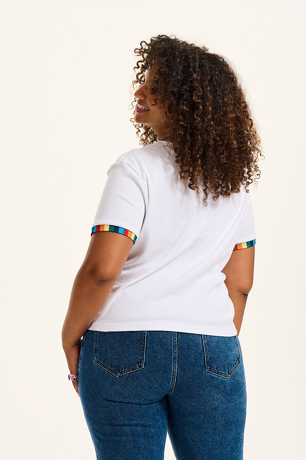 Maya - Cotton Tee in White Rainbow Print - Image 7