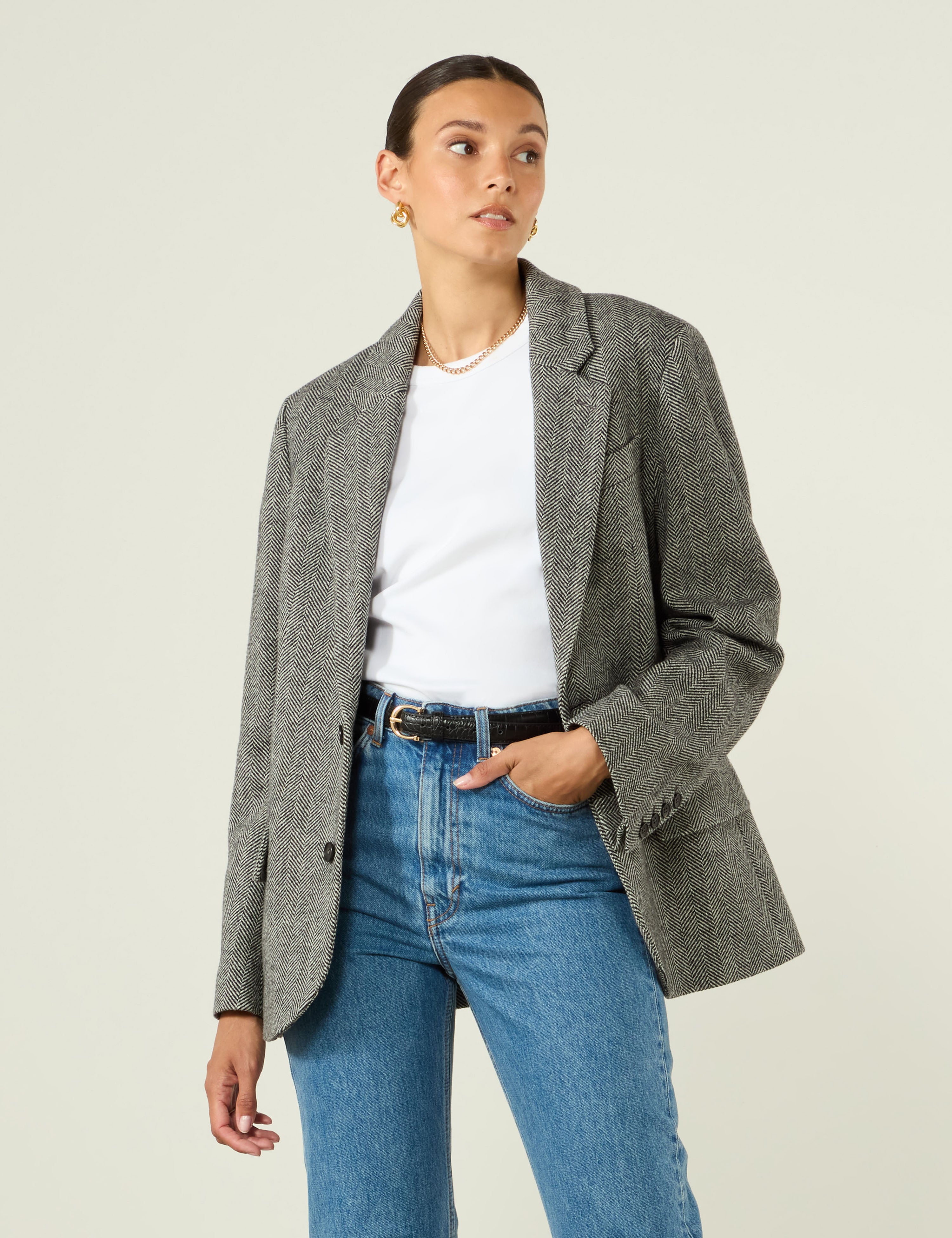 Hutton Blazer: Wool, Grey Herringbone - Image 6