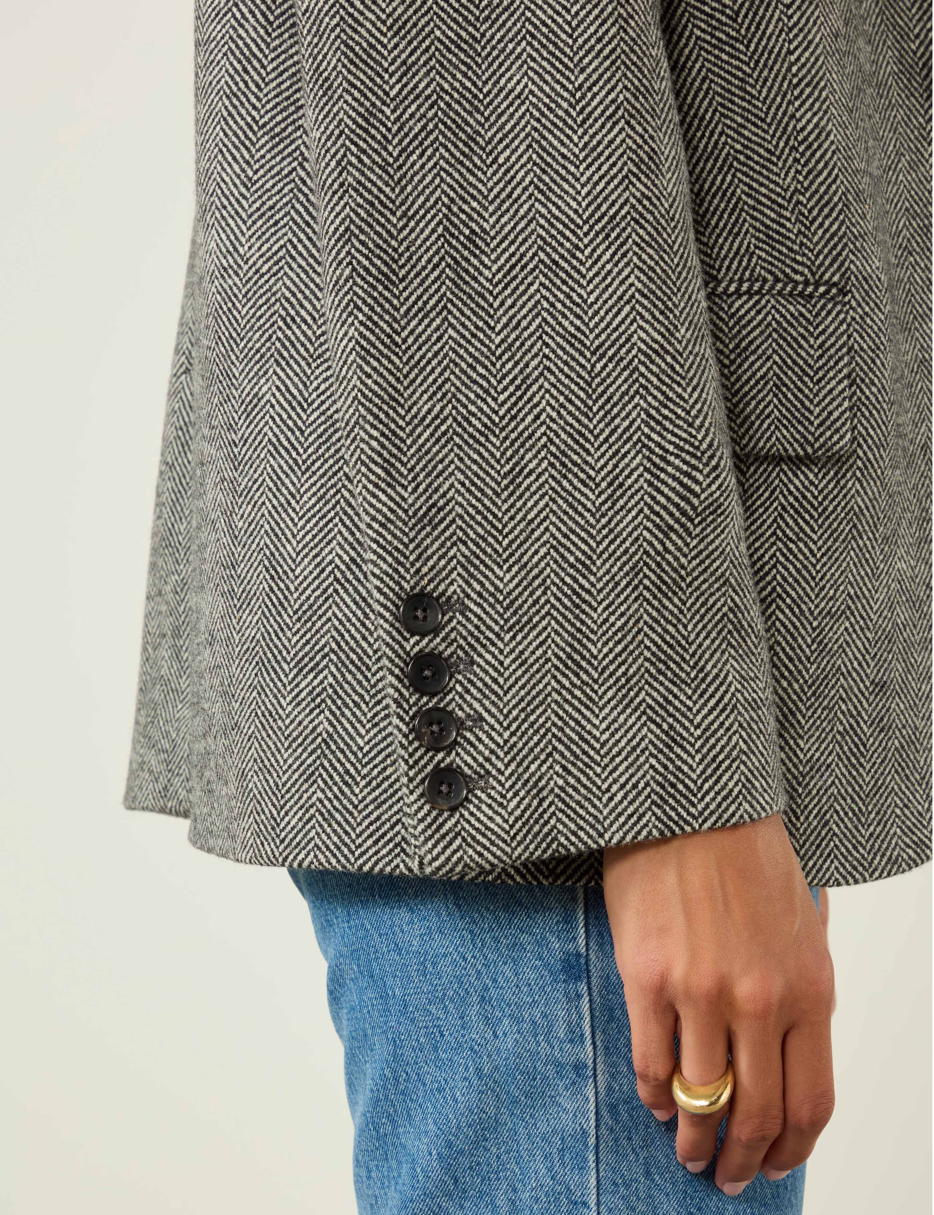 Hutton Blazer: Wool, Grey Herringbone - Image 3
